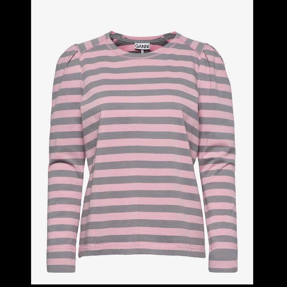Ganni NWT Gray and Pink Long Sleeve Stripe T-Shirt  size M